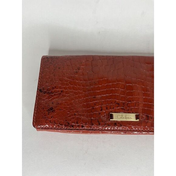 Cole Haan Pouch Wallet Orange Croc Patent Zip Mirror Organizer 11 in X 5 in - Picture 11 of 12